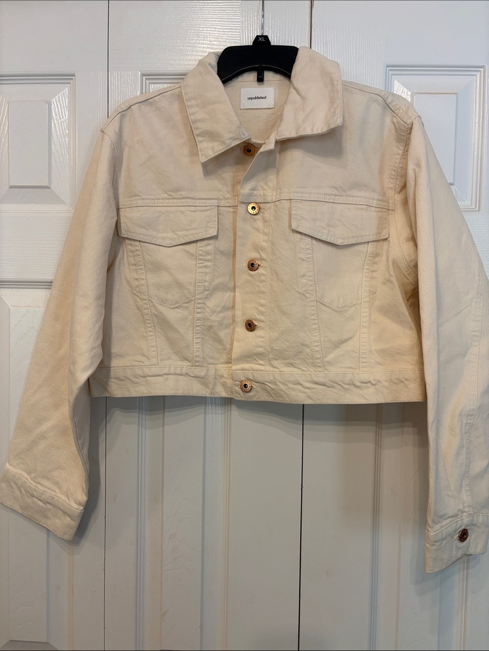 Cropped Cream Jean Jacket with Button Front 803